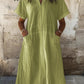 Women'S Casual Spring And Summer Loose V-Neck Solid Color Cotton And Linen Dress