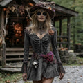 Halloween Rose Skeleton Witch Cosplay Midi Dress