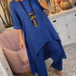 Women'S Casual Round Neck Solid Color Long Cotton And Linen Two-Piece Suit