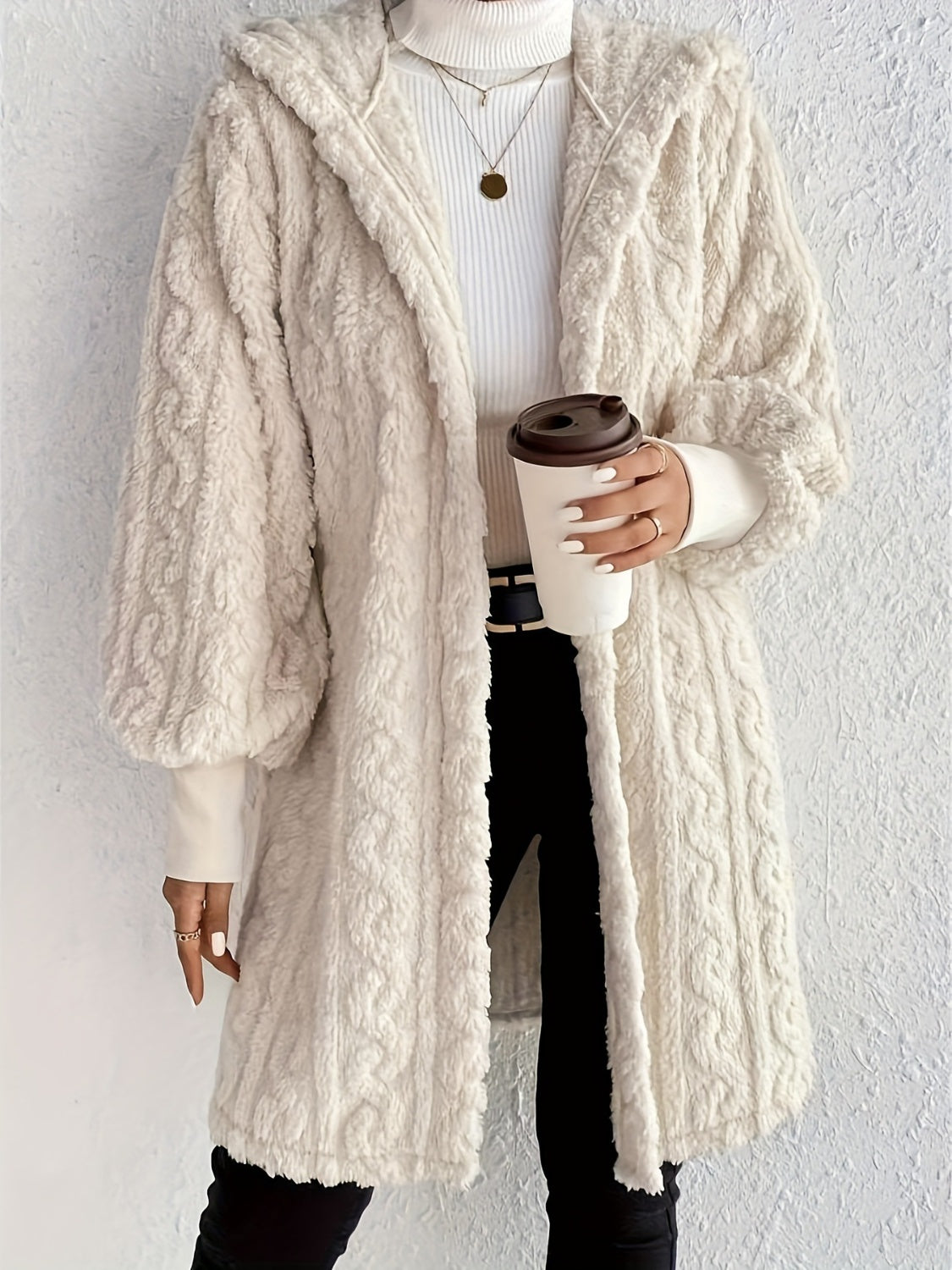 Women's Plush Fleece Soft Midi-Length Jacket with Pockets(BUY 2 FREE SHIPPING)