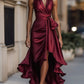 Midnight Elegance Satin Halter Ruffle Gown