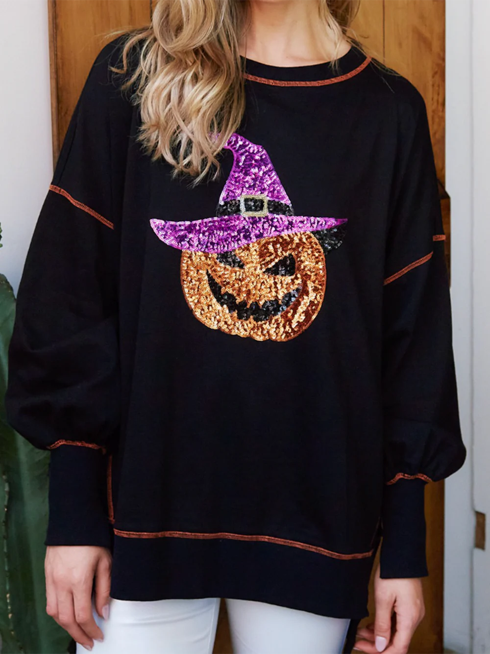 BEST DRESSED SEQUIN GHOST & PUMPKIN TOP(Buy 2 Free Shipping)