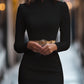 Elegant White Mandarin Collar Dress with Belt Design