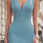 Elegant Sleeveless Plunge Neck Bodycon Midi Dress