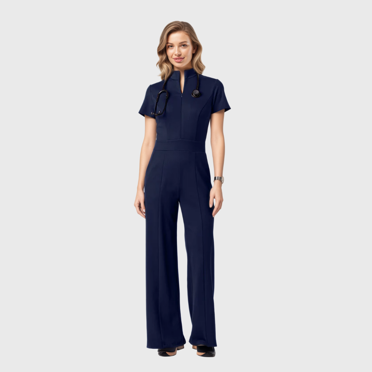 Women's Slim Fit Wide Leg Zip Neck Flex™ Scrub Jumpsuit