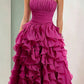 Strapless Magenta Ruffled Ball Gown