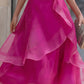 Layered Organza Cap Sleeve A-Line Midi Dress