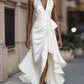 Midnight Elegance Satin Halter Ruffle Gown