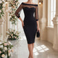 Sheer Illusion Off-Shoulder Sweetheart Midi Dress