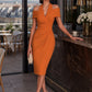 Off-Shoulder Halter Collar Ruched Wrap Midi Dress