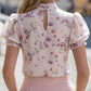 Floral Puff Sleeve Tie-Neck Chiffon Blouse