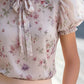 Floral Puff Sleeve Tie-Neck Chiffon Blouse