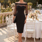 Sheer Illusion Off-Shoulder Sweetheart Midi Dress