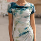 Draped Cowl-Neck Print Midi Dress