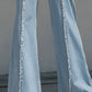 High-Waisted Light Blue Flared Jeans With Raw Edge Seams