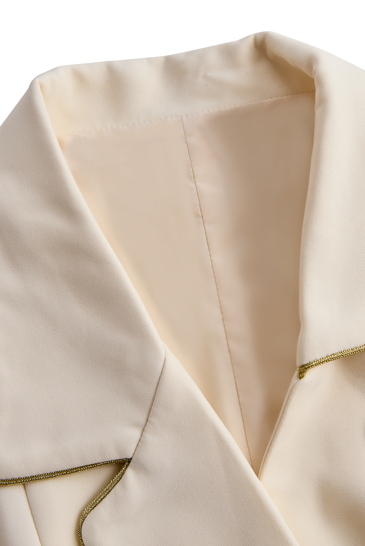 White Sleeveless Blazer Romper With Gold Trim