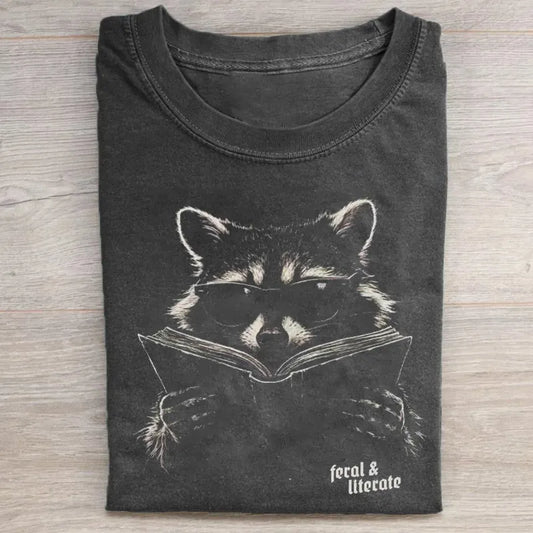 Funny Bookish Raccoon Graphic T-shirt
