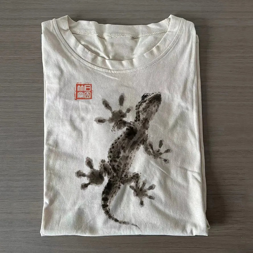 Minimal Asian Ink Brush Gecko Vibe Classic T-shirt