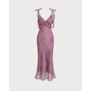 Rihoas Women's Waisted Purple Floral Ruffle Spaghetti Strap Sleeveless Polyester Fabric Midi Slip Dress