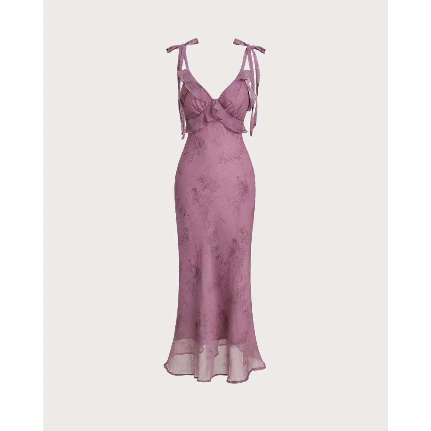 Rihoas Women's Waisted Purple Floral Ruffle Spaghetti Strap Sleeveless Polyester Fabric Midi Slip Dress