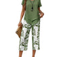 Women's Casual Two-Piece Set: Printed Cropped Pants, Stylish Top, Fashionable Loungewear Set, Summer Outfit, Relaxed Fit, Breathable & Comfortable