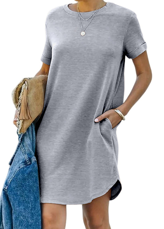 WOMEN'S CASUAL SHORT SLEEVE T-SHIRT DRESS WITH POCKET (BUY 3 FREE SHIPPING)