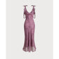 Rihoas Women's Waisted Purple Floral Ruffle Spaghetti Strap Sleeveless Polyester Fabric Midi Slip Dress