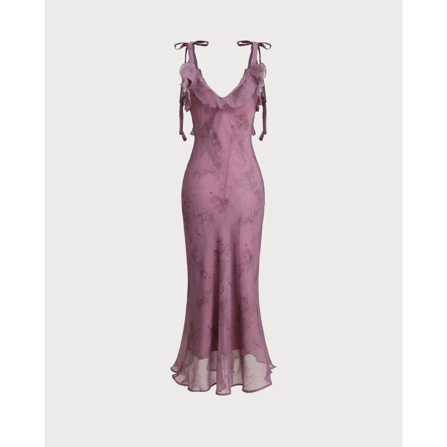 Rihoas Women's Waisted Purple Floral Ruffle Spaghetti Strap Sleeveless Polyester Fabric Midi Slip Dress