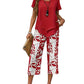 Women's Casual Two-Piece Set: Printed Cropped Pants, Stylish Top, Fashionable Loungewear Set, Summer Outfit, Relaxed Fit, Breathable & Comfortable