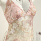 Women's Summer Lace Sequins Patchwork V-Neck Backless Halter Tie Hollow Out Slim Fit Top, Cute Sweet Style Sleeveless Tank Vest