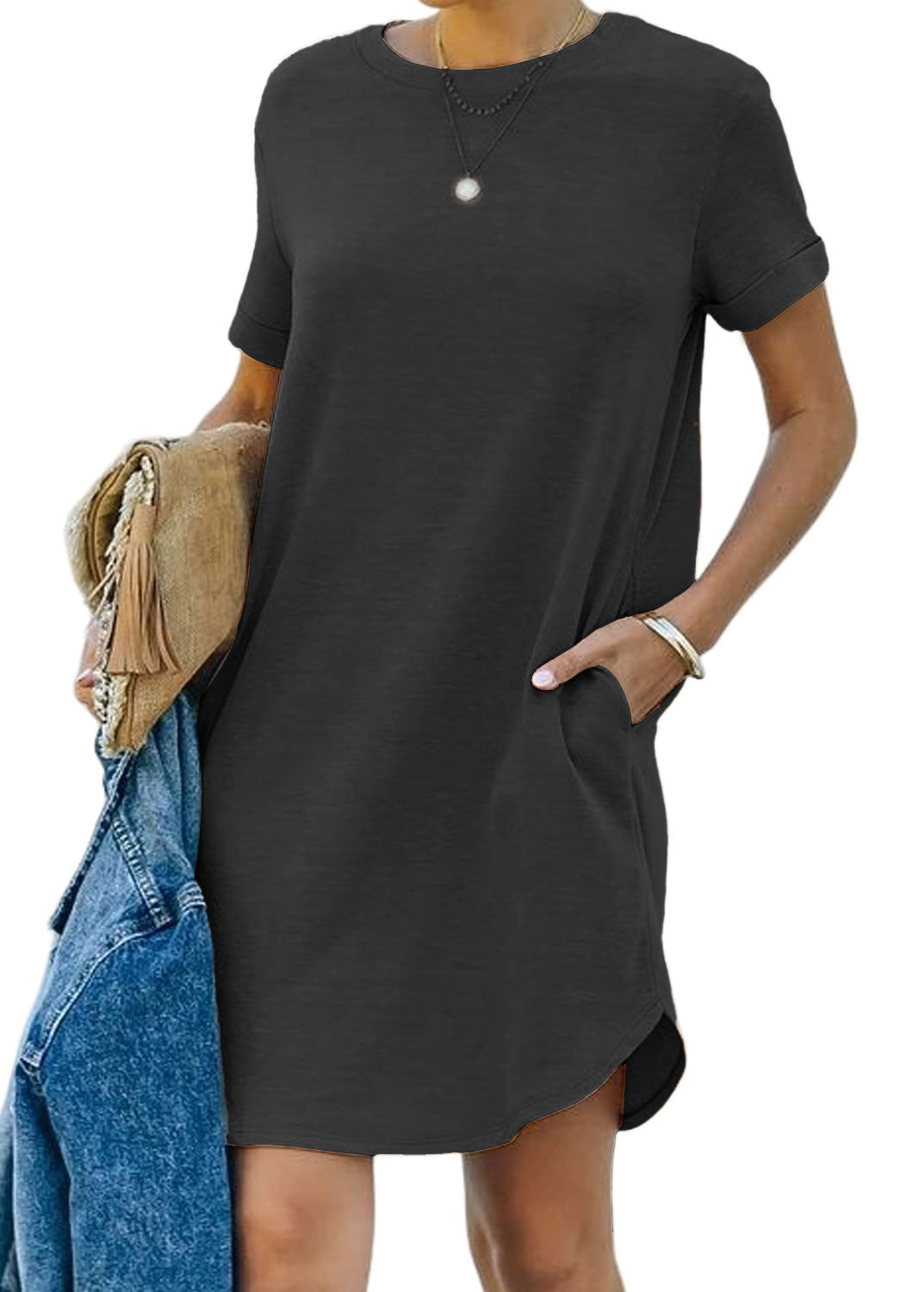 WOMEN'S CASUAL SHORT SLEEVE T-SHIRT DRESS WITH POCKET (BUY 3 FREE SHIPPING)