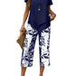 Women's Casual Two-Piece Set: Printed Cropped Pants, Stylish Top, Fashionable Loungewear Set, Summer Outfit, Relaxed Fit, Breathable & Comfortable