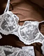 Floral Embroidery Sheer Mesh Lingerie Set