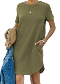 WOMEN'S CASUAL SHORT SLEEVE T-SHIRT DRESS WITH POCKET (BUY 3 FREE SHIPPING)
