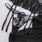 Embroidered Floral See-Through Sexy Hollow Strap Body Shaping Underwear Two-Piece Set with Stockings
