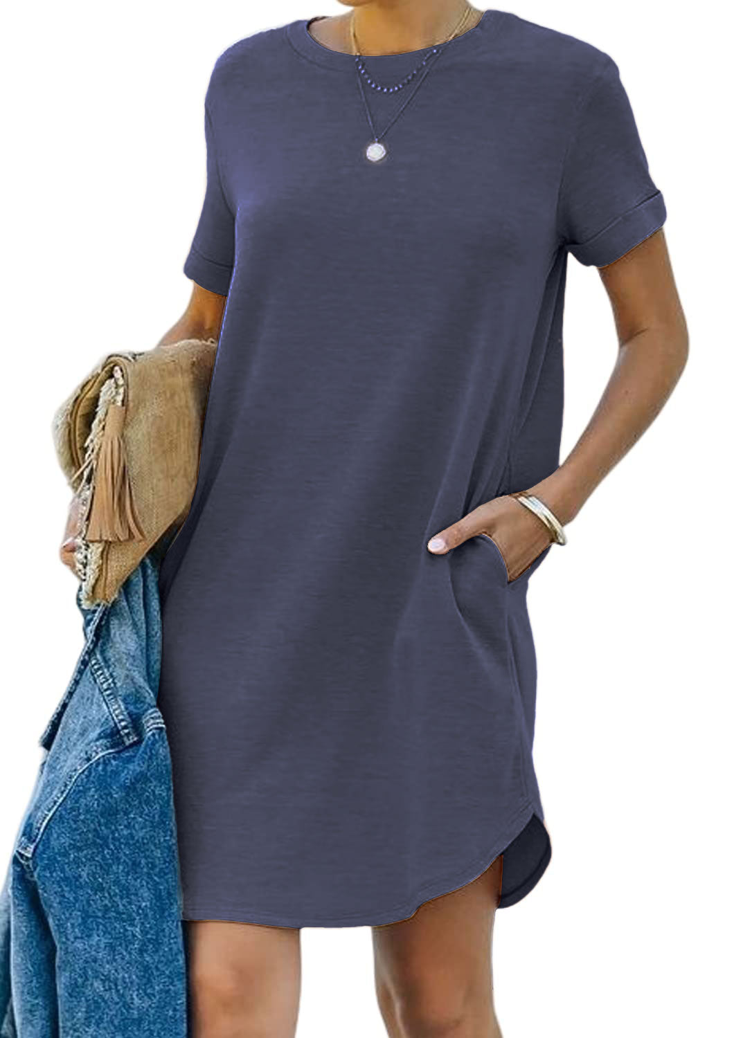 WOMEN'S CASUAL SHORT SLEEVE T-SHIRT DRESS WITH POCKET (BUY 3 FREE SHIPPING)
