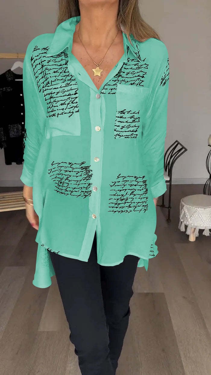 Letter Print Fashion Lapel Shirt