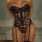 Embroidered Floral See-Through Sexy Hollow Strap Body Shaping Underwear Two-Piece Set with Stockings