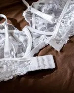 Floral Embroidery Sheer Mesh Lingerie Set