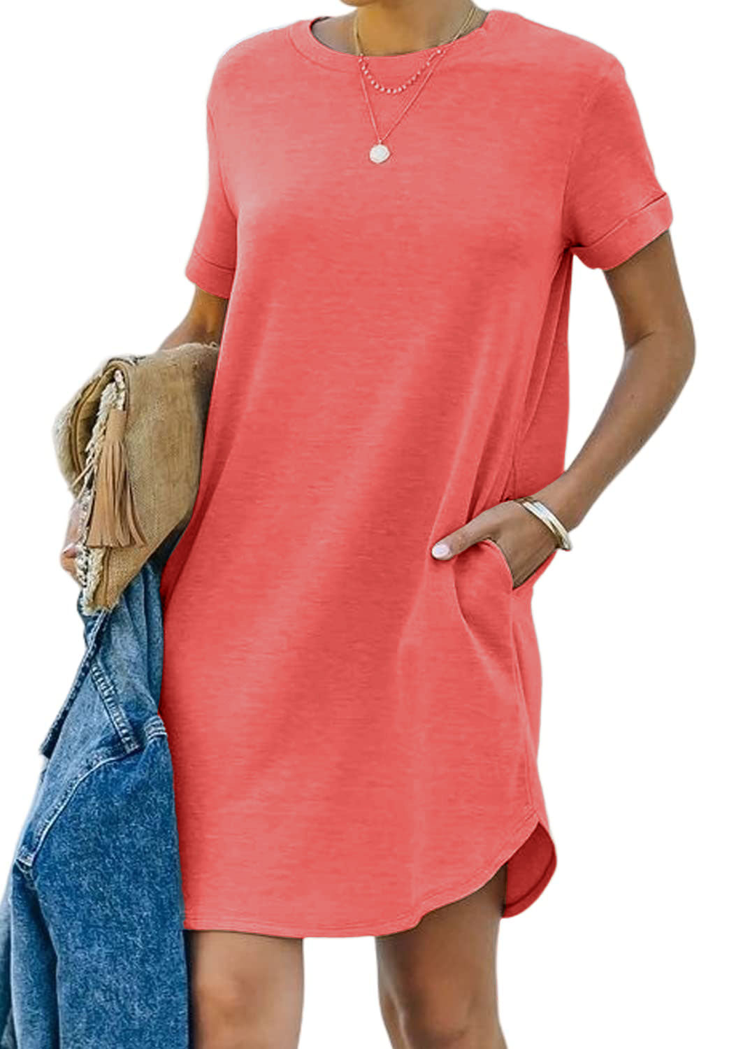 WOMEN'S CASUAL SHORT SLEEVE T-SHIRT DRESS WITH POCKET (BUY 3 FREE SHIPPING)