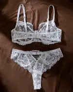 Floral Embroidery Sheer Mesh Lingerie Set
