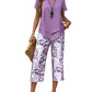 Women's Casual Two-Piece Set: Printed Cropped Pants, Stylish Top, Fashionable Loungewear Set, Summer Outfit, Relaxed Fit, Breathable & Comfortable