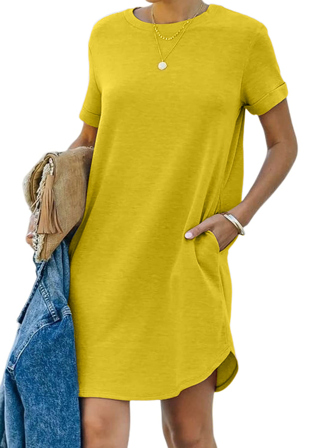 WOMEN'S CASUAL SHORT SLEEVE T-SHIRT DRESS WITH POCKET (BUY 3 FREE SHIPPING)