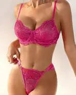 Floral Embroidery Sheer Mesh Lingerie Set