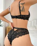Floral Embroidery Sheer Mesh Lingerie Set