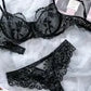 Floral Embroidery Sheer Mesh Lingerie Set
