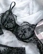 Floral Embroidery Sheer Mesh Lingerie Set