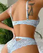 Floral Embroidery Sheer Mesh Lingerie Set