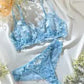Floral Embroidery Sheer Mesh Lingerie Set