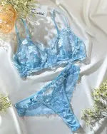 Floral Embroidery Sheer Mesh Lingerie Set